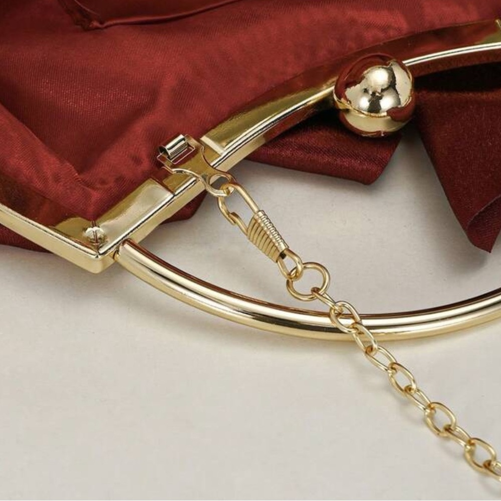 Chic Burgundy Ruffle Clutch with Gold Accents - Picture 6 of 6